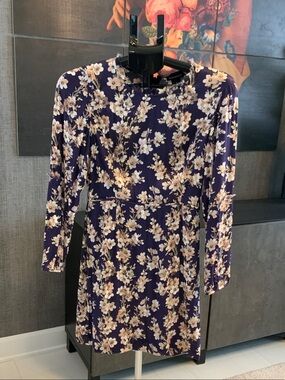 Club Monaco Purple Long-Sleeve Floral Mini Dress with Cream Blossoms 4